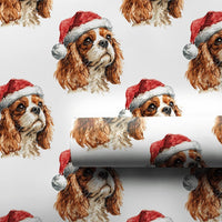 Santa Dog Holiday Gift Wrap, Cavalier King Charles Spaniel Christmas Wrapping Paper, Adorable Spaniel Christmas Paper, Dog Lover Wrapping Paper