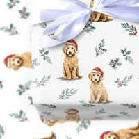 Adorable Dog Santa Gift Wrap, Goldendoodle Christmas Wrapping Paper, Goldendoodle Puppy Wrapping Paper