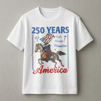 250 Years America T-Shirt | Patriotic Eagle & Horses Faith Family Freedom Design | Premium 100% Cotton Unisex Tee | Gift for Patriots