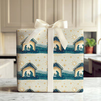 Holy Family Manger Gift Wrap, Nativity Scene Christmas Wrapping Paper, Starry Night Religious Holiday Wrapping Paper, Christian Gift Wrap
