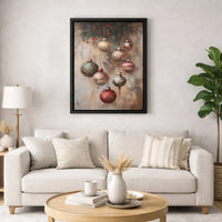 Rustic Oil Painting Baubles Holly Print, Vintage Christmas Ornaments Canvas Wall Art, Holiday Festive Canvas Digital Download
