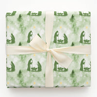 Green Christian Holiday Gift Wrap, Nativity Scene Christmas Wrapping Paper, Holy Family Manger Paper, Religious Gift Wrapping Paper Roll