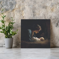 Madonna and Child Oil Painting Art, Nativity Scene Square Canvas, Christian Nativity Canvas Print, Holy Family Christmas Wall Decor