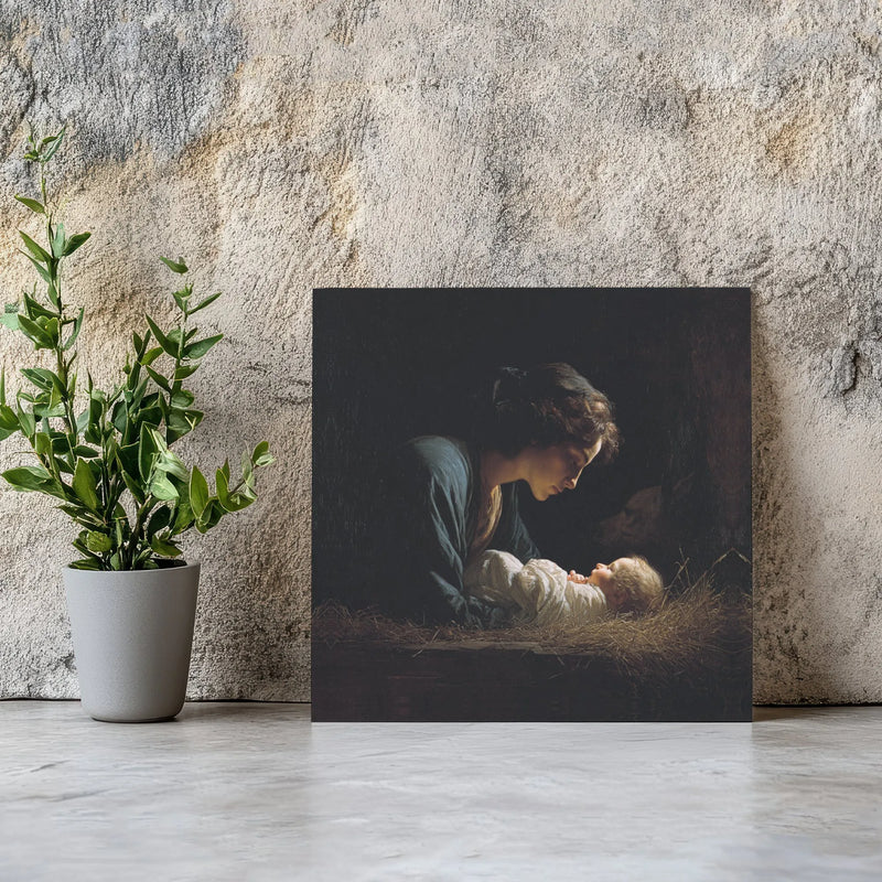 Madonna and Child Oil Painting Art, Nativity Scene Square Canvas, Christian Nativity Canvas Print, Holy Family Christmas Wall Decor