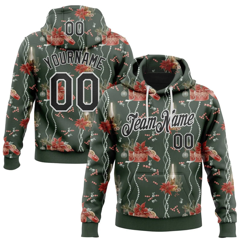 Personalized Name Number Sweatshirt, Custom Christmas Sports Hoodie, 3D Graphic Pullover Hoodie, Holiday Game Day Present Apparel