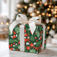 Holiday Berries Wrapping Paper, Botanical Christmas Wrapping Paper, Festive Ornament Wrapping Paper, Winter Pine Green Gift Wrap Roll