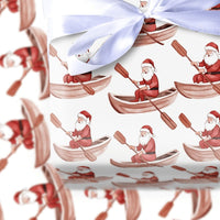 Coastal Christmas Gift Wrap, Rowing Boat Santa Wrapping Paper, Nautical Santa Claus Wrapping Paper, Boating Holiday Present Gift Wrap Roll