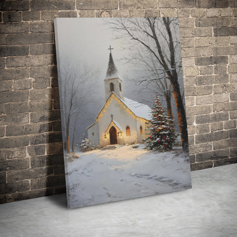 Winter Christmas Landscape Wall Art, Snowy Country Church Digital Download, Church Printable Poster, Holiday Nature Art Print Decor