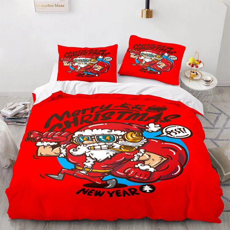 3D Santa Claus Bedding Set, Merry Christmas Duvet Cover Set, Festive Holiday Quilt Cover, Xmas Winter Bedroom Decor Present