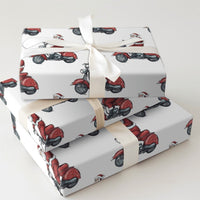 Vintage Scooter Santa Claus Gift Wrap, Red Scooter Santa Wrapping Paper, Whimsical Santa Wrapping Paper, Christmas Holiday Gift Wrap