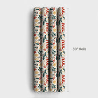 Poinsettia Floral Holiday Gift Wrap, Joy Christmas Wrapping Paper, Festive Typography Wrapping Paper, Xmas Present Wrap
