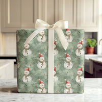 Sage Green Christmas Gift Wrap, Watercolor Snowman Wrapping Paper, Winter Holiday Snowman Gift Wrap, Adorable Snowman Christmas Wrapping Paper