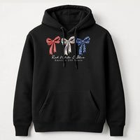 America 250 Years Hoodie | Patriotic Coquette Bow Design Red White Blue | Cotton-Polyester Blend Comfort | Gift for July 4th Celebration