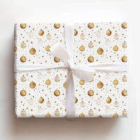 Watercolor Bauble Holiday Gift Wrap, Gold Christmas Ornament Wrapping Paper, Festive Xmas Present Wrap, Winter Holiday Gift Wrapping Paper