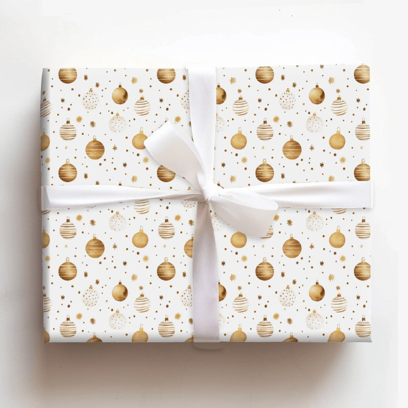 Watercolor Bauble Holiday Gift Wrap, Gold Christmas Ornament Wrapping Paper, Festive Xmas Present Wrap, Winter Holiday Gift Wrapping Paper