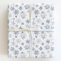 Winter Star Gift Wrap, Watercolor Snowflake Christmas Wrapping Paper, Blue Silver Holiday Wrapping Paper, Elegant Celestial Wrapping Paper