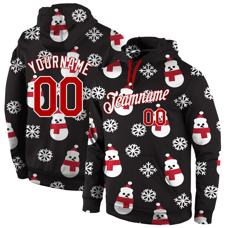3D Holiday Winter Hoodie, Custom Christmas Snowman Pullover Hoodie, Stitched Name Number Sweatshirt Hoodie, Xmas Sports Fan Present