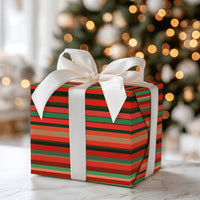Red Green Black Holiday Gift Wrap Roll, Striped Christmas Wrapping Paper, Modern Festive Present Wrap, Seasonal Packaging Paper