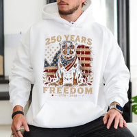 Patriotic Bulldog Hoodie | 250 Years Freedom 1776-2026 Vintage Americana Art | Premium Cotton-Poly Blend | Gift for Veterans and Patriots