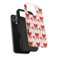 Christmas Red Bow Pattern Cover, Vintage Santa Phone Case for iPhone, Retro Holiday Xmas Aesthetic Phone Case, Dual Layer Tough Case