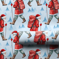Watercolor Outdoor Santa Wrapping Paper, Hiking Santa Christmas Wrapping Paper, Winter Hiker Claus Wrapping Paper, Nature Lover Gift Wrap