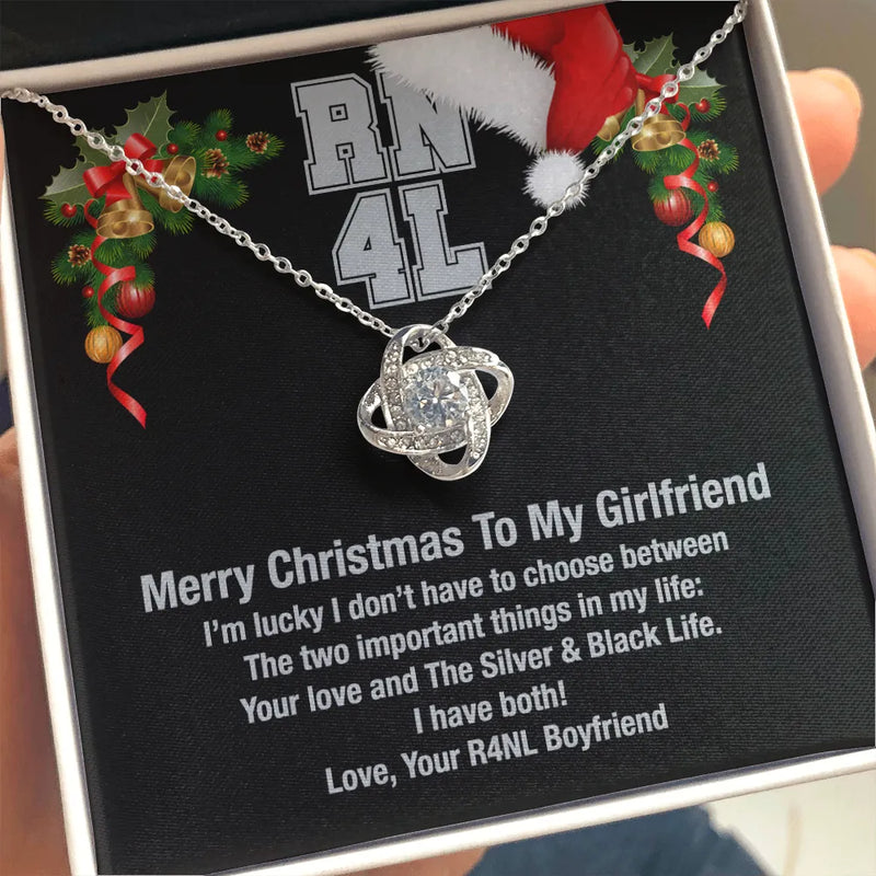 Silver and Black Fan Knot Necklace, Love Knot Necklace for Girlfriend, 14k White Gold Love Knot Necklace, Romantic Christmas Jewelry Present