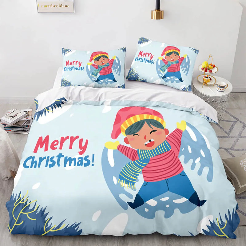 Merry Christmas Bedding Set, Snow Angel Duvet Cover Set, 3D Snow Angel Quilt Cover, Winter Holiday Bedding, Christmas Bedroom Decor
