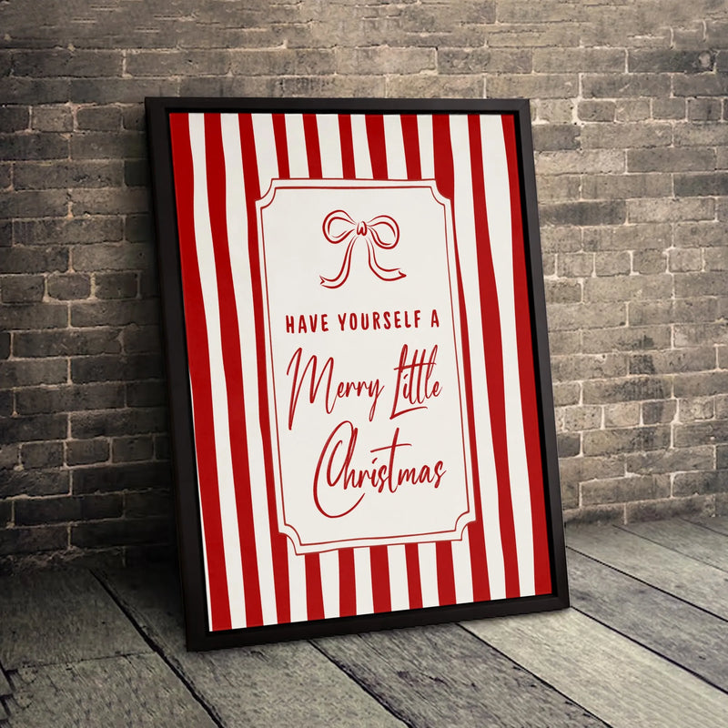 Farmhouse Holiday Canvas Print, Merry Little Christmas Canvas Wall Art, Red Striped Christmas Canvas, Festive Winter Wall Decor, Xmas Present
