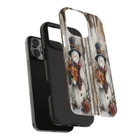 Vintage Rustic Christmas Snowman Phone Case, Snowman Phone Case for iPhone, Winter Poinsettia Wood iPhone Cover, Holiday Present for Her