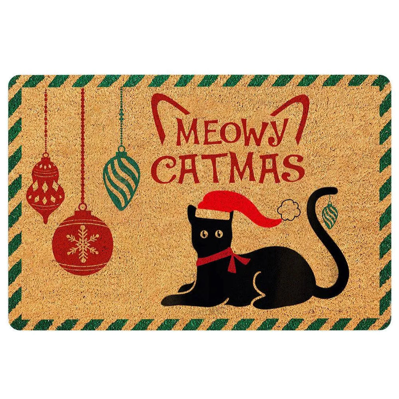 Holiday Pet Lover Welcome Mat, Humorous Black Cat Christmas Doormat, Adorable Winter Front Door Mat, Xmas Porch Rug, Cat Mom Christmas Present