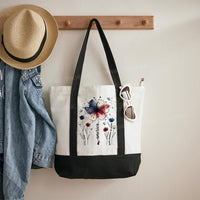 America Flowers Color-blocked Canvas Bag
