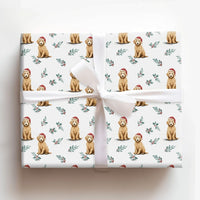 Adorable Dog Santa Gift Wrap, Goldendoodle Christmas Wrapping Paper, Goldendoodle Puppy Wrapping Paper