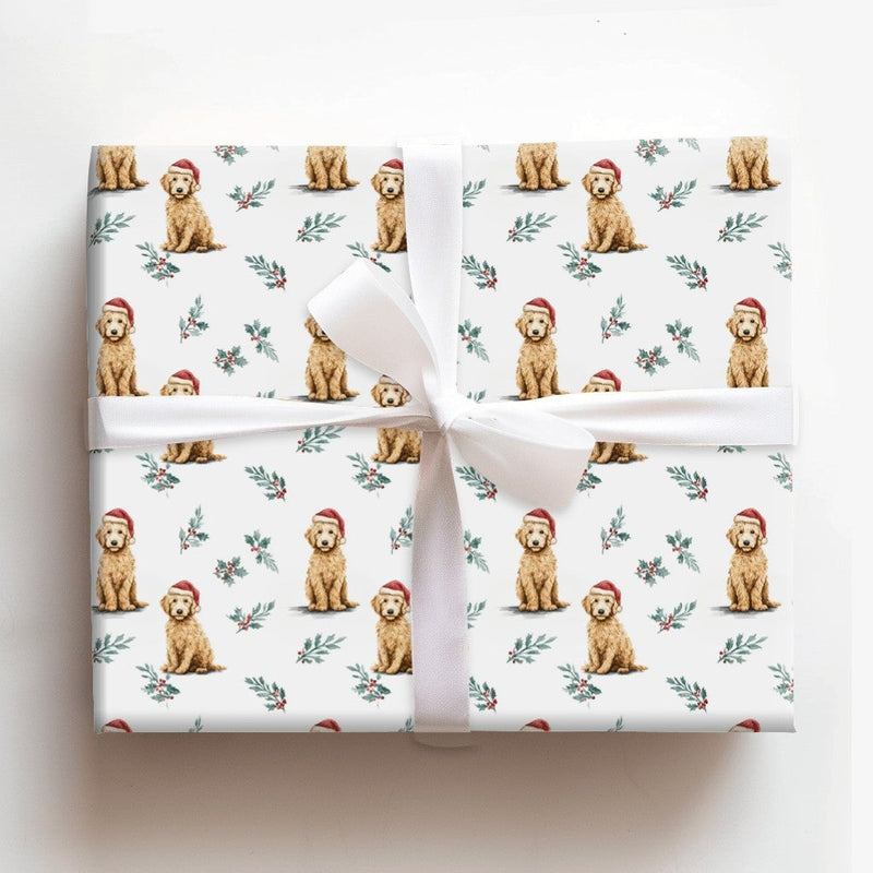 Adorable Dog Santa Gift Wrap, Goldendoodle Christmas Wrapping Paper, Goldendoodle Puppy Wrapping Paper