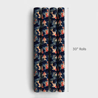 Winter Fish Gift Wrap, Goldfish Holiday Wrapping Paper, Pine Holly Berry Wrapping Paper, Navy Blue Xmas Gift Wrap, Aquatic Christmas Paper