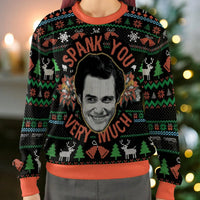 Humorous Holiday Party Sweater, Spank You Very Much Ugly Christmas Sweatshirt, Retro Comedy Quote Xmas All Over Print Crewneck Present