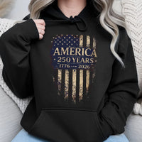 America 250 Years Hoodie | Vintage 1776-2026 Flag Design | Premium Cotton-Polyester Blend | Patriotic Gift for History Lovers