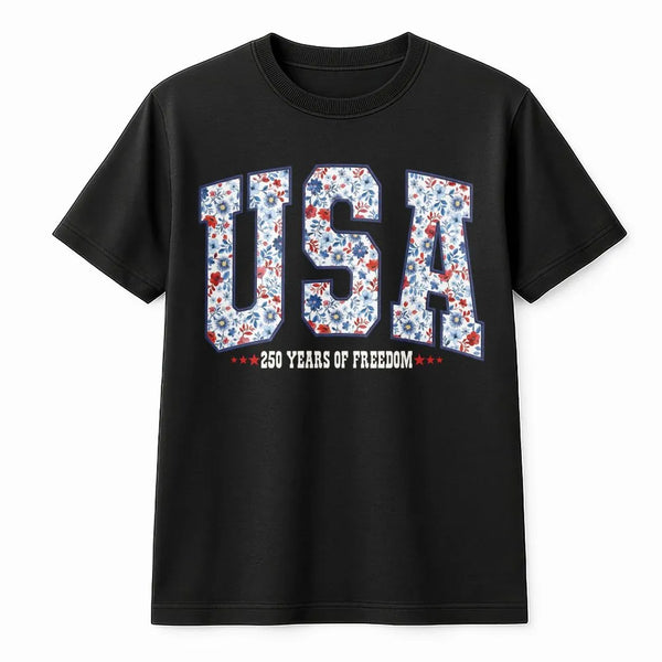Patriotic USA Sweatshirt | 250 Years of Freedom Floral Design | Cozy Crewneck Pullover | Fourth of July Gift for Women