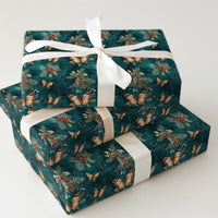 Orange Monarch Botanical Holiday Gift Wrap, Butterfly Holly Christmas Wrapping Paper, Teal Winter Foliage Wrapping Paper, Nature Lover Wrap