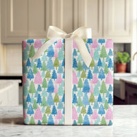 Watercolor Forest Gift Wrap, Pastel Pine Tree Wrapping Paper, Winter Woodland Wrapping Paper, Christmas Holiday Birthday Present Wrap