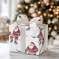 Christmas Sports Gift Wrap, Hockey Santa Wrapping Paper, Ice Hockey Player Santa Wrap, Holiday Gift Wrapping Paper, Xmas Present Wrap