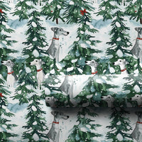 Snowy Forest Dog Gift Wrap, Watercolor Greyhound Wrapping Paper, Sighthound Winter Christmas Gift Wrapping Paper, Holiday Present Wrap Roll