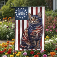 American Flag Cat Garden Flag | 250 Years Patriotic Tabby Cat | Double Sided Polyester | Outdoor Yard Decor Gift for Cat Lovers