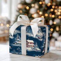 Comfy Winter Town Gift Wrap, Vintage Snowy Village Wrapping Paper, Nostalgic Christmas Wrapping Paper, Scenic Holiday Night Gift Wrap Roll