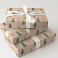 Hand Drawn Pine Tree Gift Wrap, Blush Pink Christmas Wrapping Paper, Modern Winter Trees Present Paper, Rustic Minimalist Wrapping Paper