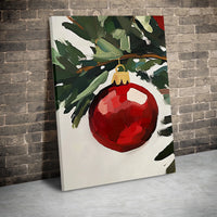 Red Bauble Pine Branch Canvas Print, Christmas Ornament Wall Art Digital Download, Holiday Wall Art Printable, Winter Xmas Home Decor Present