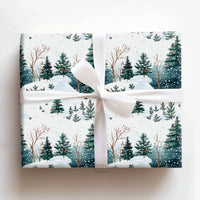 Snowy Forest Holiday Gift Wrap, Watercolor Christmas Wrapping Paper, Winter Landscape Wrapping Paper, Pine Tree Festive Gift Wrapping Paper