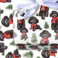 Watercolor Dog Holiday Gift Wrap, Black Poodle Christmas Wrapping Paper, Curly Puppy Scarf Wrapping Paper, Winter Holiday Gift Wrap Roll