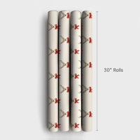 Red Bow Reindeer Gift Wrap, Watercolor Reindeer Wrapping Paper, Rustic Holiday Reindeer Paper Roll, Cream Christmas Gift Wrapping Paper