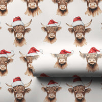 Santa Hat Animal Gift Wrap, Highland Cow Christmas Wrapping Paper, Rustic Cow Wrapping Paper Roll, Holiday Wrapping Paper, Xmas Gift Wrap