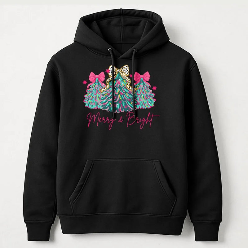 Leopard Bow Christmas Tree Hoodie, Merry and Bright Christmas Tree Hoodie, Retro Christmas Hoodie, Preppy Holiday Sweatshirt, Xmas Present